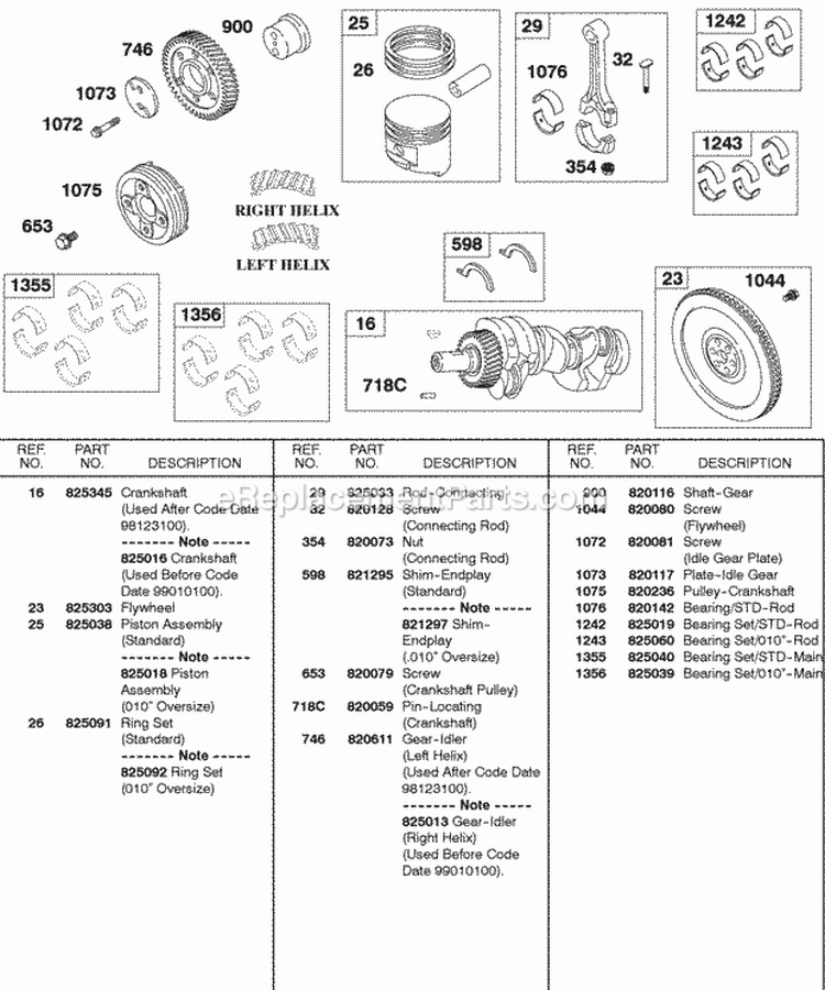 Piston Rings Flywheel Crankshaft Diagram and Parts List for 437447-0205-E2  Briggs and Stratton Engine